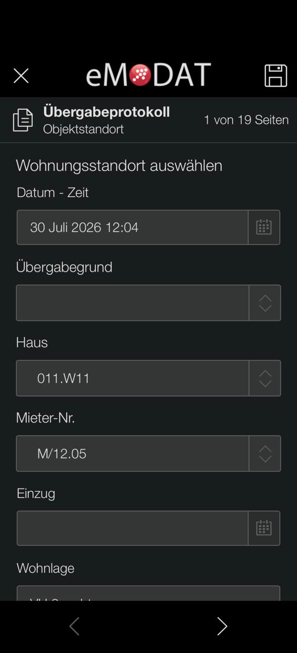 eMODAT App – Übergabeprotokoll