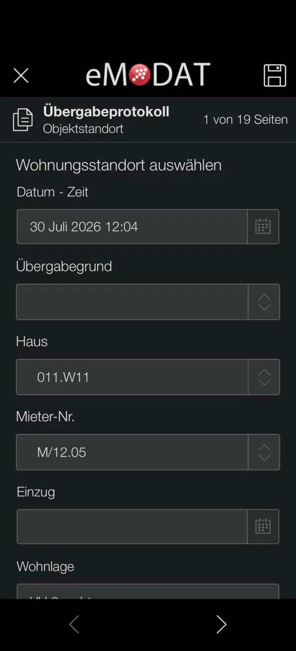 eMODAT App – Übergabeprotokoll
