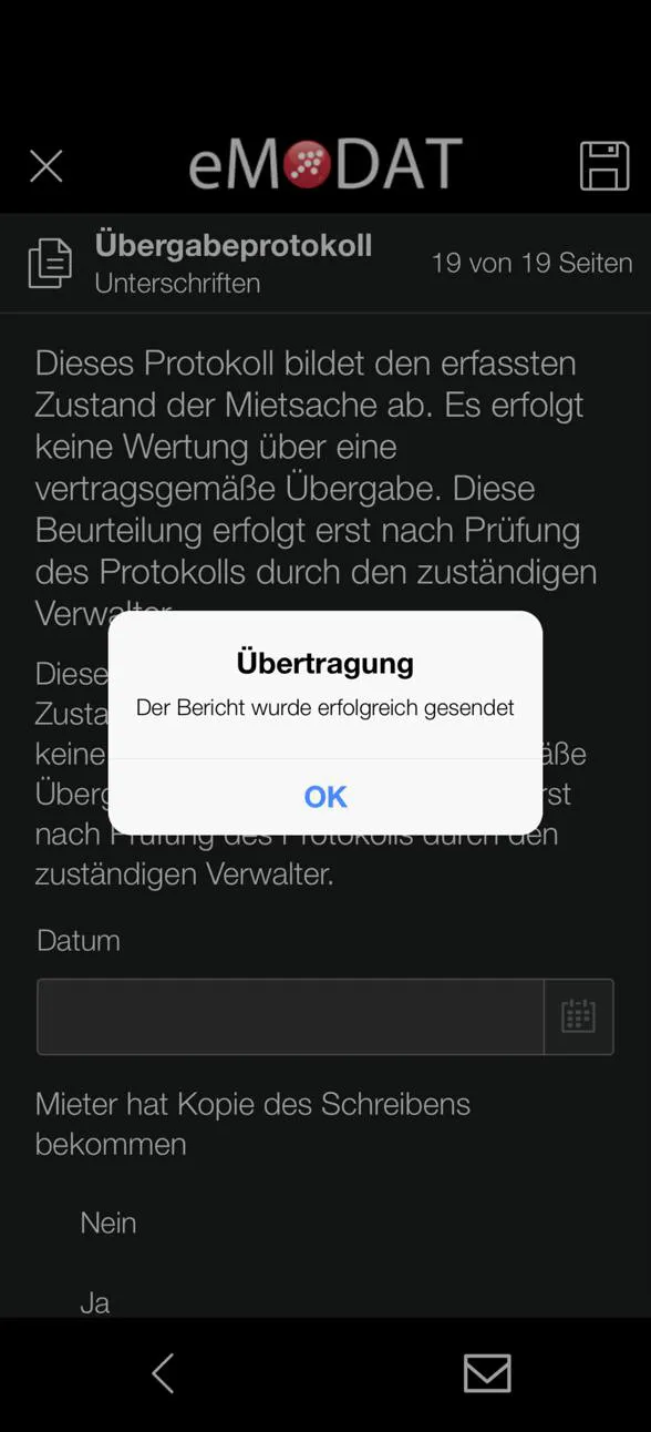 eMODAT: Bericht erfolgreich gesendet